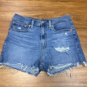 Levis Womens High Rise Stonewash Ripped Cut Off Hem Denim Jean Shorts Size W 30